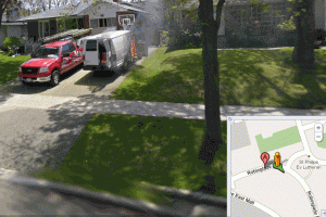 Google street view captures burning van. Click on Image for large view.